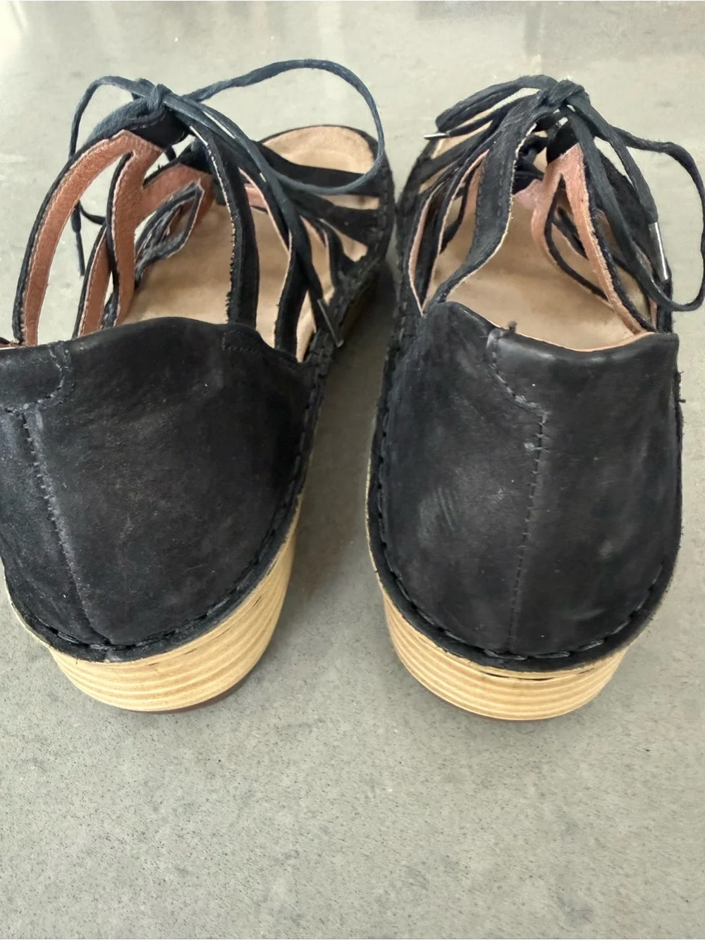 Naot Black Suede Lace-Up Wedge Sandals